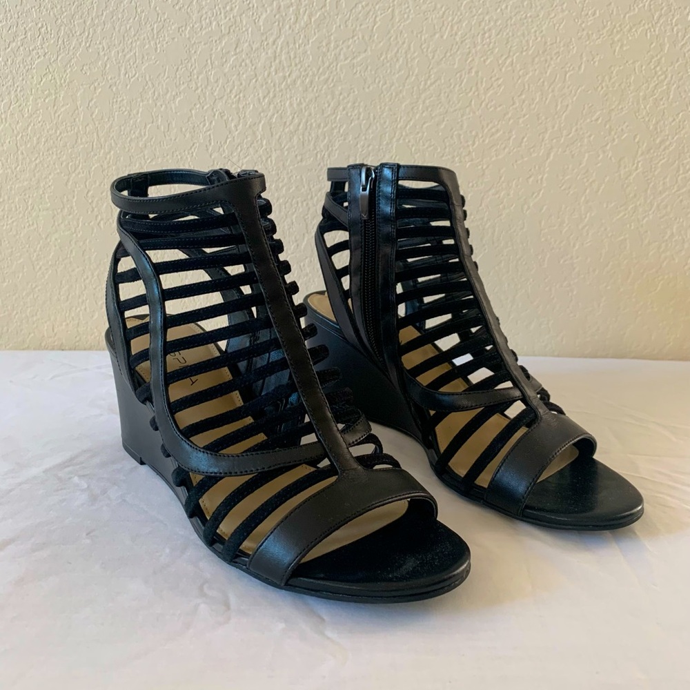 Via Spiga Emily Black Wedge Sandals